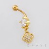 DANGLING MULTI CZ CLOVER CHARM DANGLE BELLY BUTTON NAVEL RING 316L SURGICAL STEEL